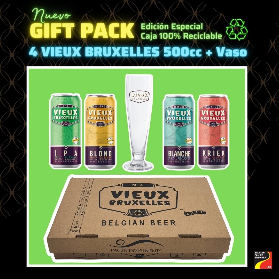 Gift Pack 4 Vieux Bruxelles 500 cc + Vaso Vieux Bruxelles Gratis