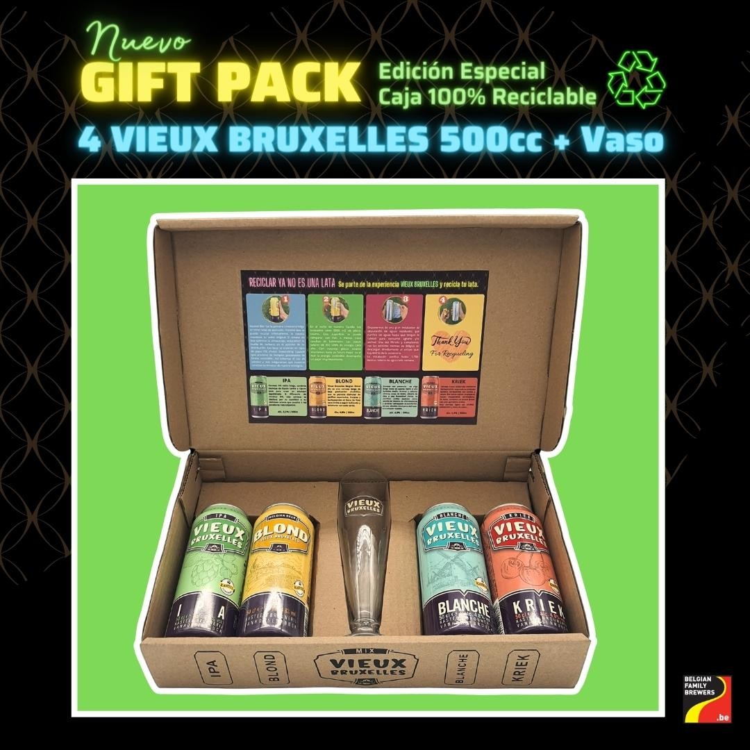 Gift Pack 4 Vieux Bruxelles 500 cc + Vaso Vieux Bruxelles Gratis
